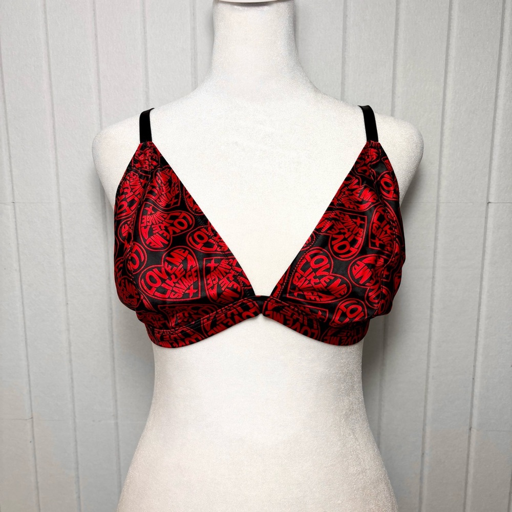 Savage X Fenty Red and Black Patterned Bralette LUV LANGUAGE TRIANGLE BRALETTE